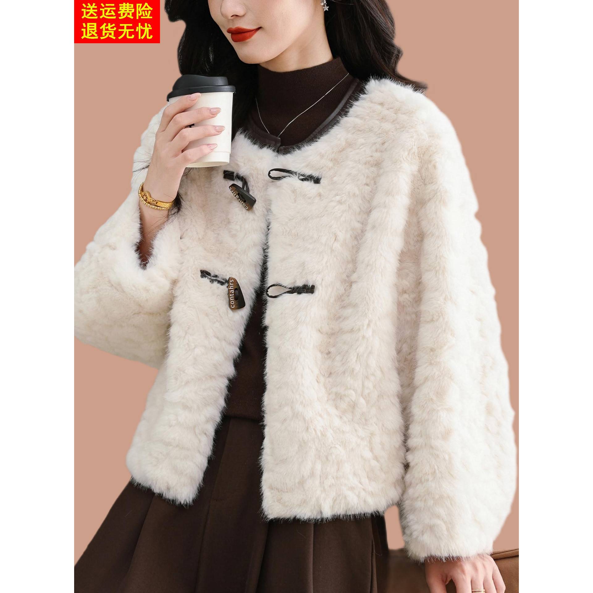 短款小香风皮毛一体2025新款爆款彷貂绒毛毛海宁皮草外套女年轻款