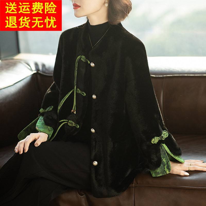 中老年人春装妈妈时尚大衣洋派高贵春秋皮草外套女50岁上衣服新款