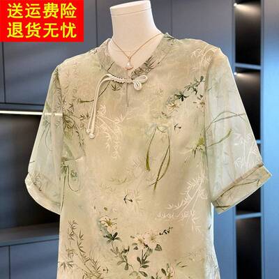 新中式国风妈妈装雪纺衬衫女短袖夏装新款上衣气质百搭中老年衬衫