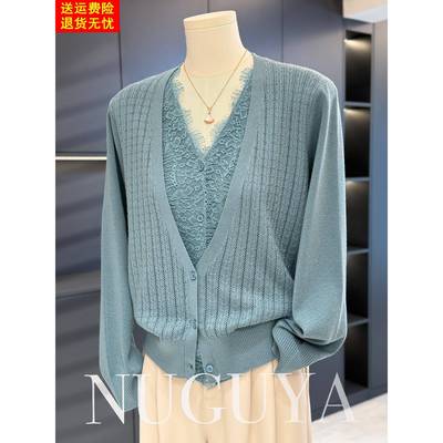 时尚洋气妈妈装蕾丝假两件针织衫女秋装新款上衣气质中年人打底衫