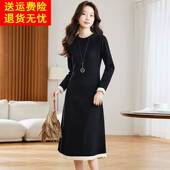 高级感黑色针织连衣裙女2025秋冬新款 时尚 设计感小众清冷ol风长裙