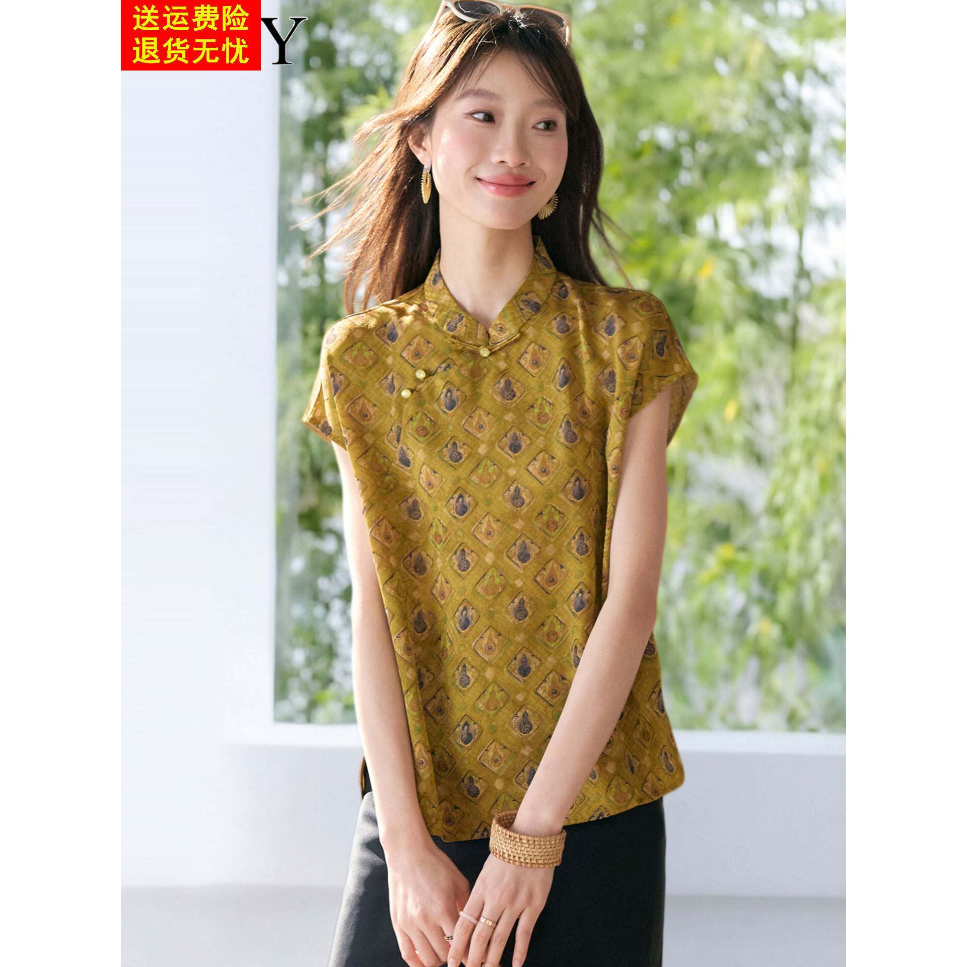 2026夏季新设计感改良旗袍T恤小衫短袖气质妈妈经典显瘦上衣女装