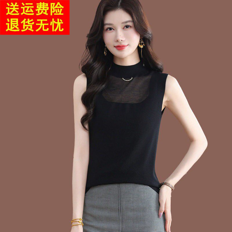 冰丝针织背心女夏季2026新款高级感法式外穿t恤薄款黑色无袖上衣