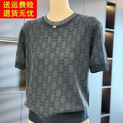 时尚洋派妈妈装针织衫女短袖夏装新款上衣减龄小衫气质中老年T恤