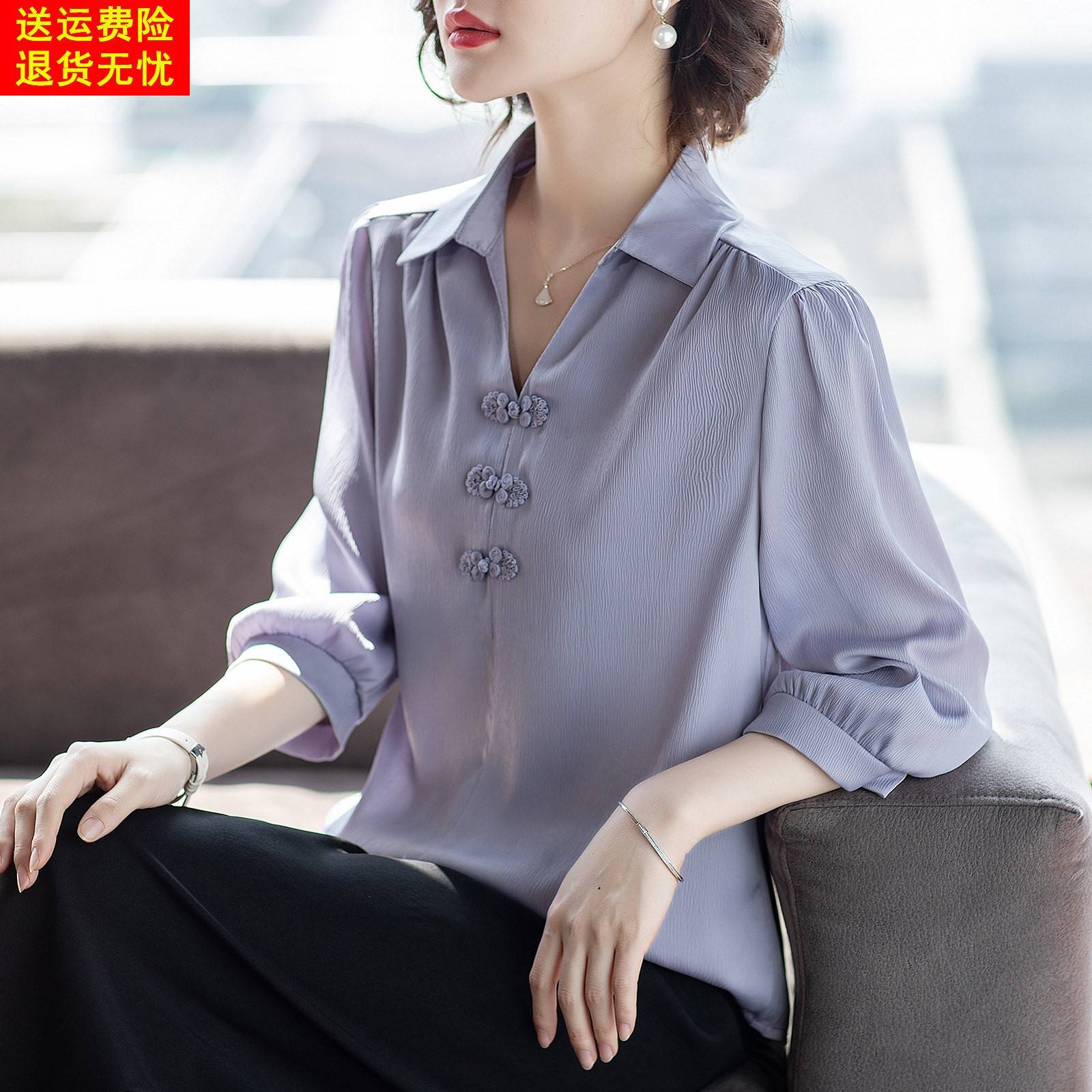 妈妈春夏装休闲 套装中年女时尚气质雪纺40岁中老年人洋派T恤上衣