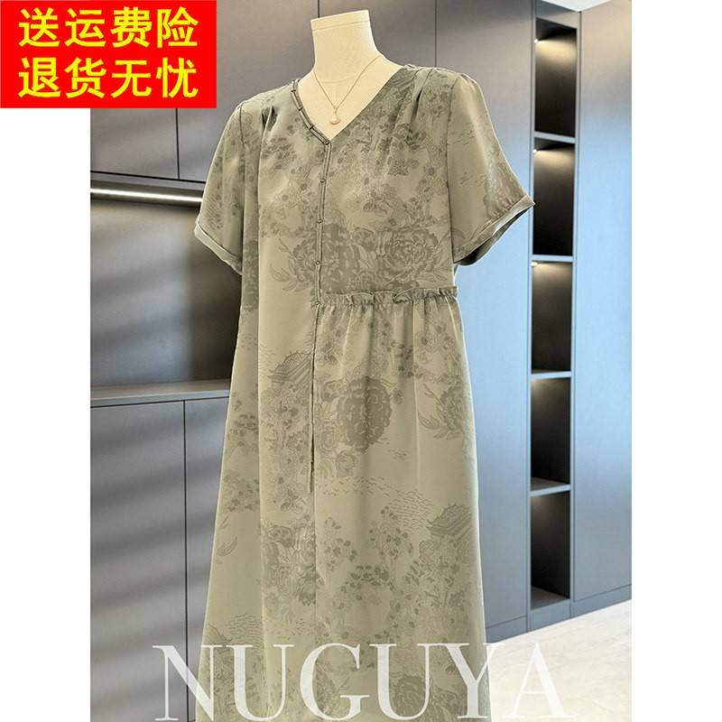 中国风妈妈装雪纺洋装女短袖夏装新款大尺码气质中长版裙子中老年