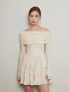 金艺媛同款NOTYOURROSE 23秋冬纯欲风一字肩长袖连衣裙韩国代购