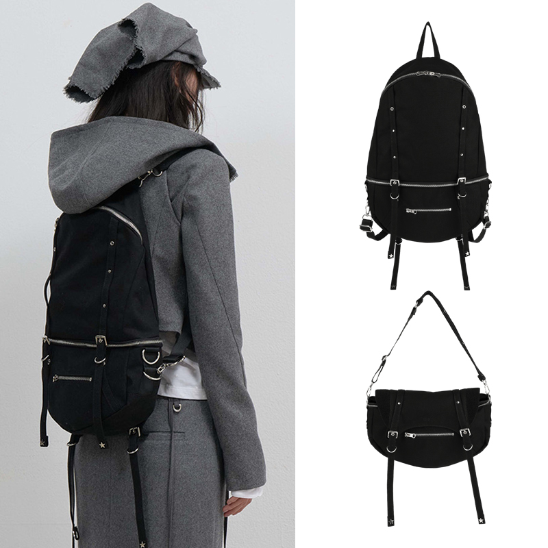 现货OJOS 25秋季新款设计感拉链可拆卸双肩包单肩包韩国代购