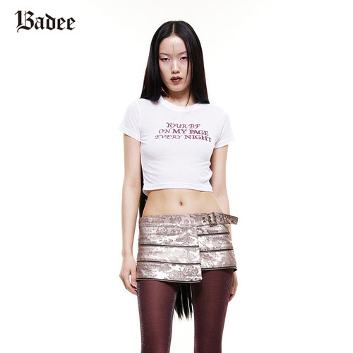 BADEE 24春夏新款短袖T恤印花字母天丝女高街设计感修身韩国代购