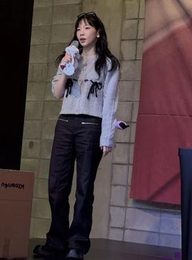 泰妍同款LARTIGENT 24冬季纯欲麻花纹系带蝴蝶结针织开衫韩国代购