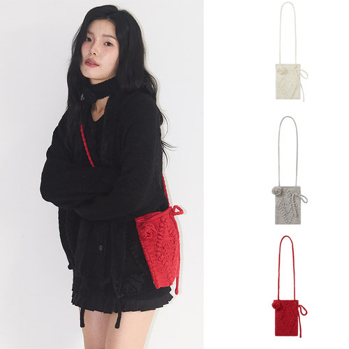 ILLIGO 25秋新款玫瑰简约纯色针织手机包百搭单肩斜挎包韩国代购