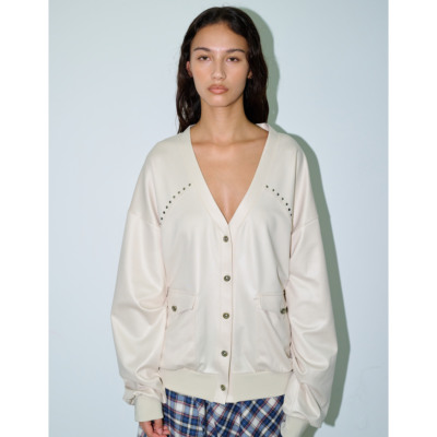 Polysooem 25秋季新款宽松慵懒风V领外套百搭通勤上衣韩国代购