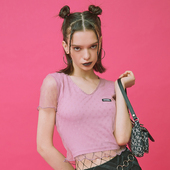 21夏季 短款 新品 秒发CRANK 碎花V领短袖 T恤ins风修身 露脐装 韩国