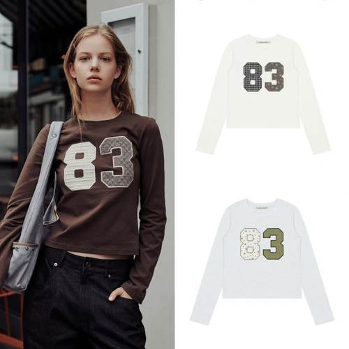 LARTIGENT 25秋新款拼接贴布长袖T恤修身打底衫韩国代购