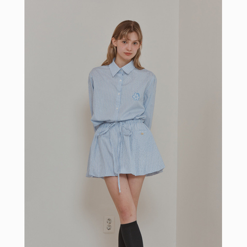 ANOETIC 25春季新品宽松bf风条纹衬衫花苞半身裙套装韩国代购