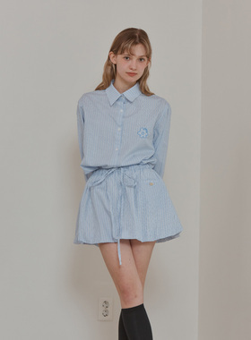 ANOETIC 25春季新品宽松bf风条纹衬衫花苞半身裙套装韩国代购