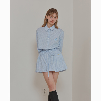 ANOETIC 25春季新品宽松bf风条纹衬衫花苞半身裙套装韩国代购