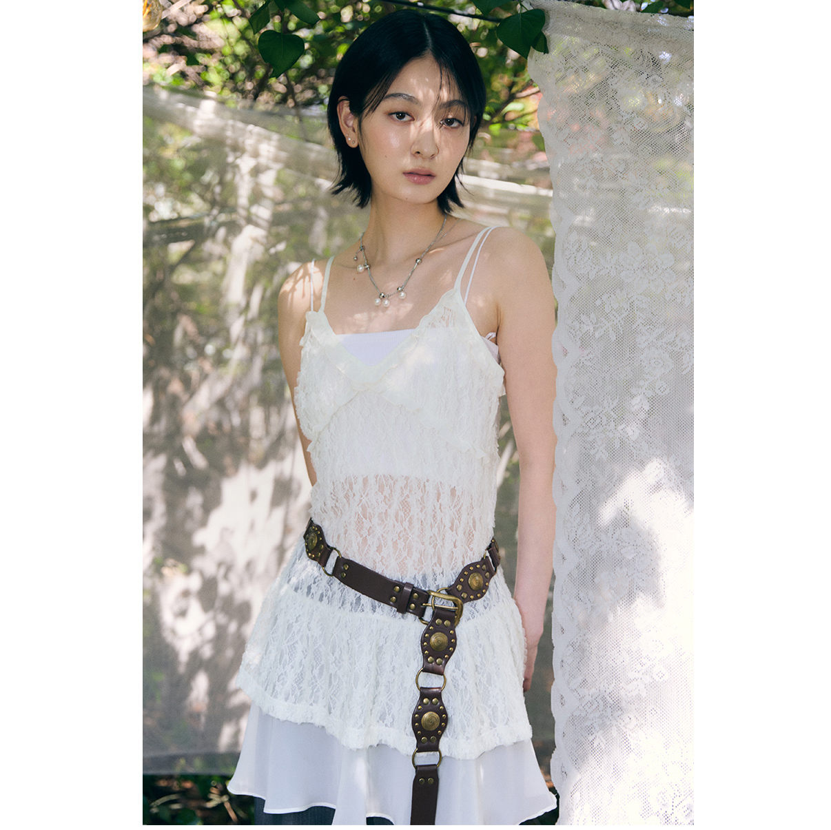 LARTIGENT 25夏季新品纯欲风甜辣透视系叠穿蕾丝吊带背心韩国代购