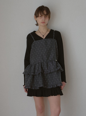 LETERIE 25春季新品透视系波点荷叶边叠穿吊带连衣裙韩国代购