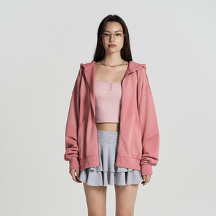 HDEX 25春夏季新品纯色字母印花运动卫衣拉链开衫外套韩国代购