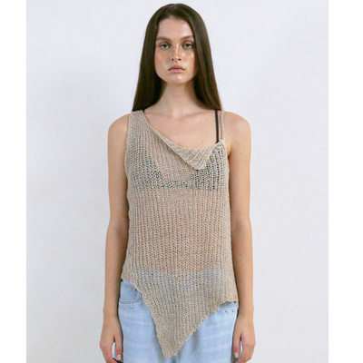 Polysooem 24春夏新款镂空设计针织背心不规则下摆上衣韩国代购