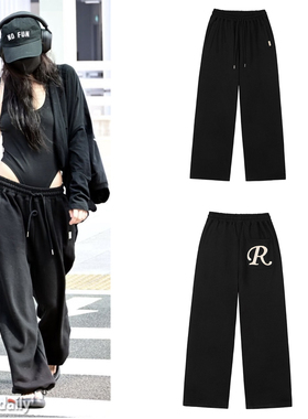 黑XS/S灰XS现货Jennie同款ROCKCAKE休闲松紧带运动裤卫裤韩国代购