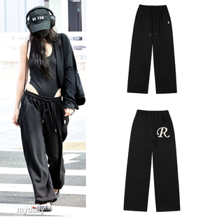 韩国代购 黑现货灰xxs 卫裤 ROCKCAKE休闲松紧带运动裤 xsJennie同款