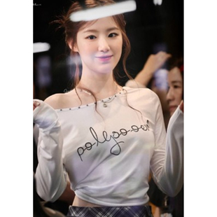 叶舒华孙承完黑酒红现货 T恤上衣韩代 Polysooem 24秋字母logo长袖