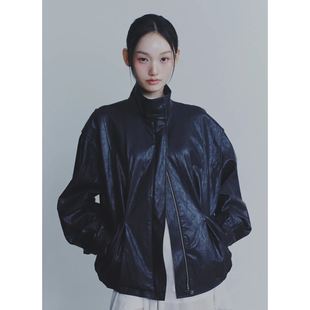 PAIN OR PLEASURE 25秋新品复古机车褶皱夹克外套韩国代购