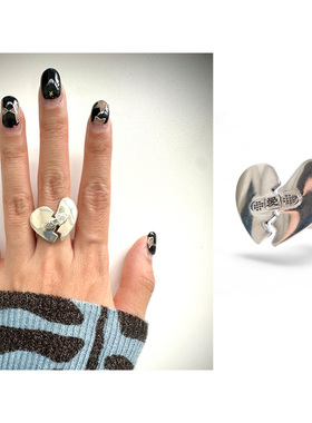 MOMENTEL 24秋季新款夸张裂缝爱心戒指时尚百搭饰品韩国代购