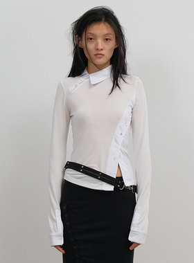 部分现货OJOS 25秋新款y2k千禧风斜襟拼接星星长袖T恤韩国代购