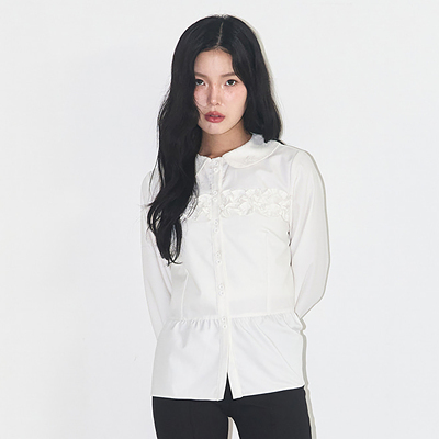 ILLIGO 25秋新款格纹撞色设计感荷叶边长袖衬衫韩国代购