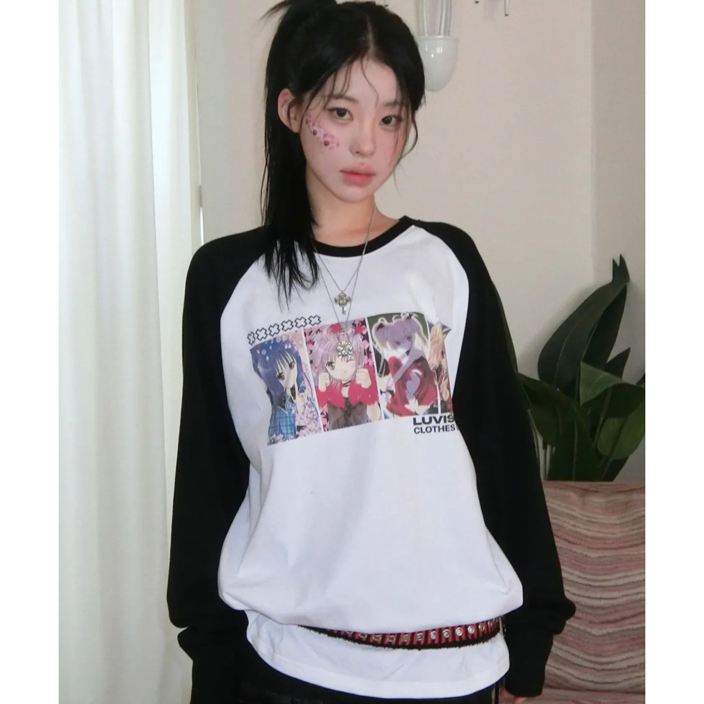LUV IS TRUE 守护甜心联名25秋新款撞色插肩袖T恤短袖韩国代购