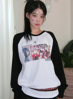 LUV IS TRUE 守护甜心联名25秋新款撞色插肩袖T恤短袖韩国代购