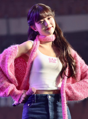 现货张元英同款Lartigent慵懒系毛绒针织开衫+围巾套装韩国代购