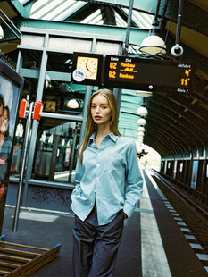 Minji同款NOTYOURROSE 23秋纯色纯棉衬衫宽松休闲上衣韩国代购