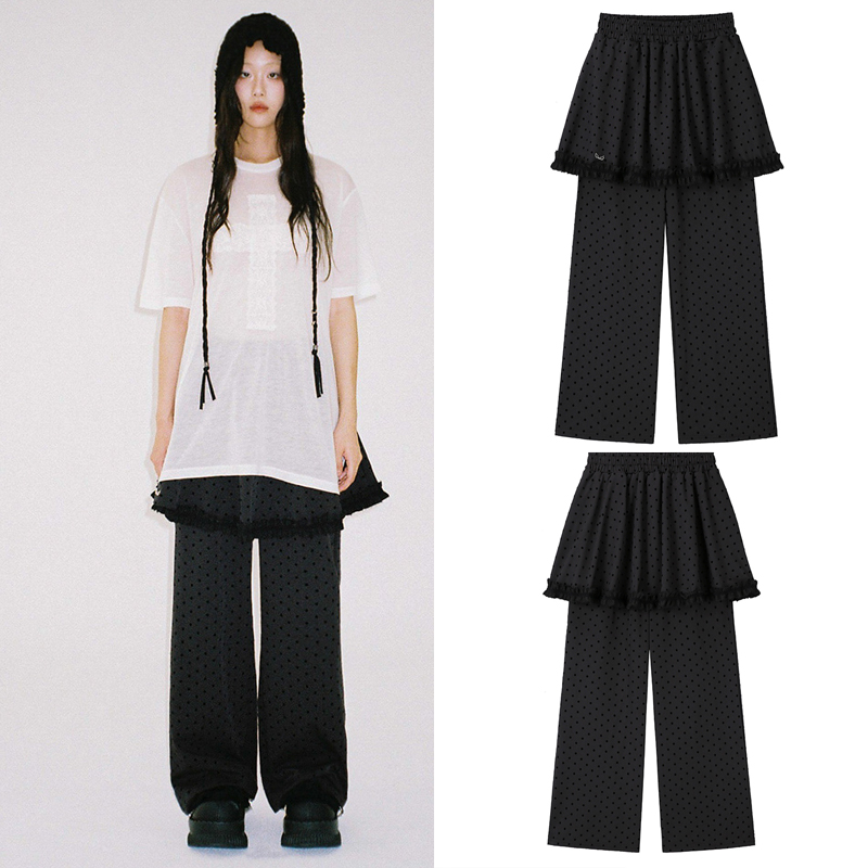 CLUT STUDIO 25冬季新款花边拼接波点休闲裙裤假两件裤子韩国代购