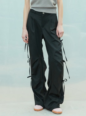 张元英同款LARTIGENT 蝴蝶结系带休闲裤直筒宽松拖地裤