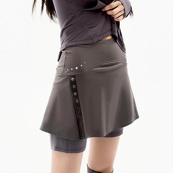 OJOS 25春夏新品纽扣开衩设计裙裤收腰显瘦山系假两件韩国代购