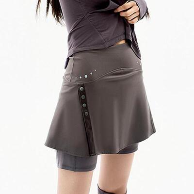 OJOS 25春夏新品纽扣开衩设计裙裤收腰显瘦山系假两件韩国代购