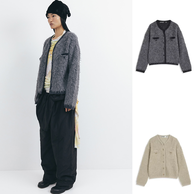 M现货智秀同款OPEN YY 25冬新款纯色V领羊毛开衫外套韩国代购