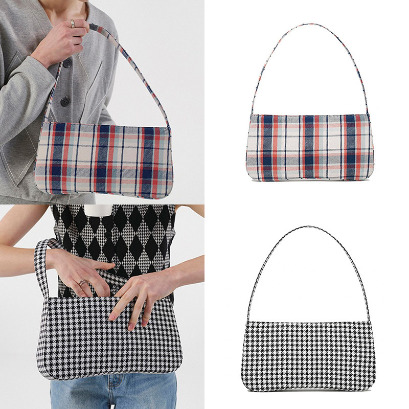 秒发ROCKET X LUNCH 21春夏复古千鸟格子法式单肩包腋下包韩国