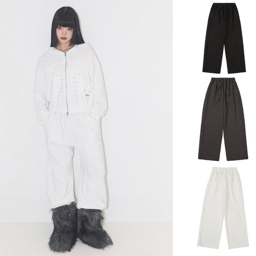 ILLIGO 25冬新款系带铆钉休闲裤纯色百搭直筒长裤韩国代购