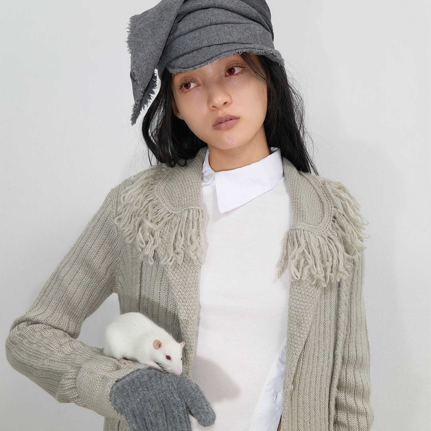 OJOS 25秋新品流苏边针织开衫修身长袖毛衣外套韩国代购