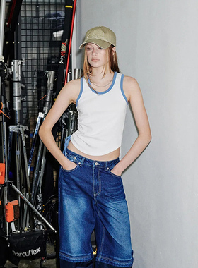 runningHIGH 25夏季新款撞色抽绳褶皱收腰吊带背心韩国代购