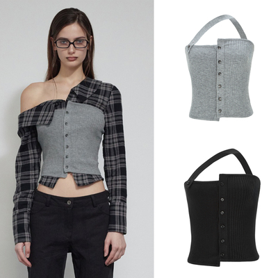 BOHEMSEO 25秋新品修身挂脖可拆针织背心抹胸韩国代购