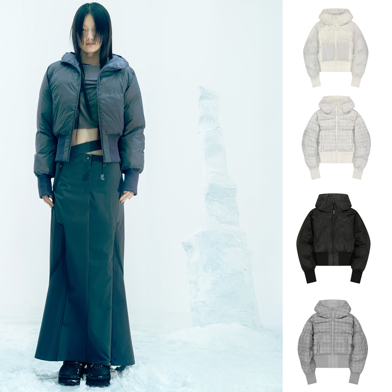 OJOS 25冬新款双面可穿棉服短款格纹保暖面包服韩国代购