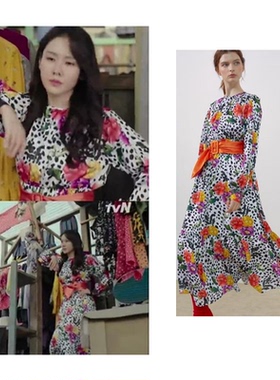 孙艺珍ROMANCHIC 2019秋冬印花长袖连衣裙法式优雅百搭韩国代购