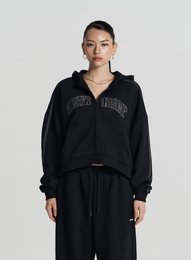 HDEX 25春夏季新品短款字母印花卫衣宽松拉链连帽外套韩国代购