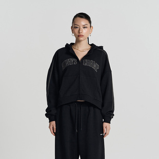 HDEX 25春夏季新品短款字母印花卫衣宽松拉链连帽外套韩国代购